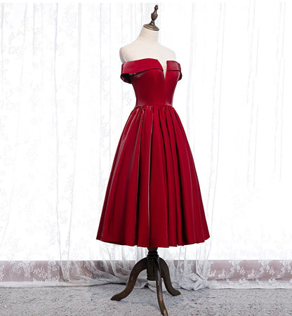 Burgundy satin short prom dress party dress  8395