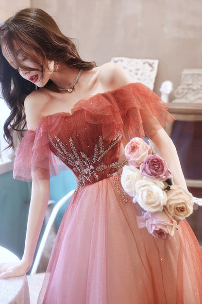 Stylish tulle long A line prom dress evening dress  8779