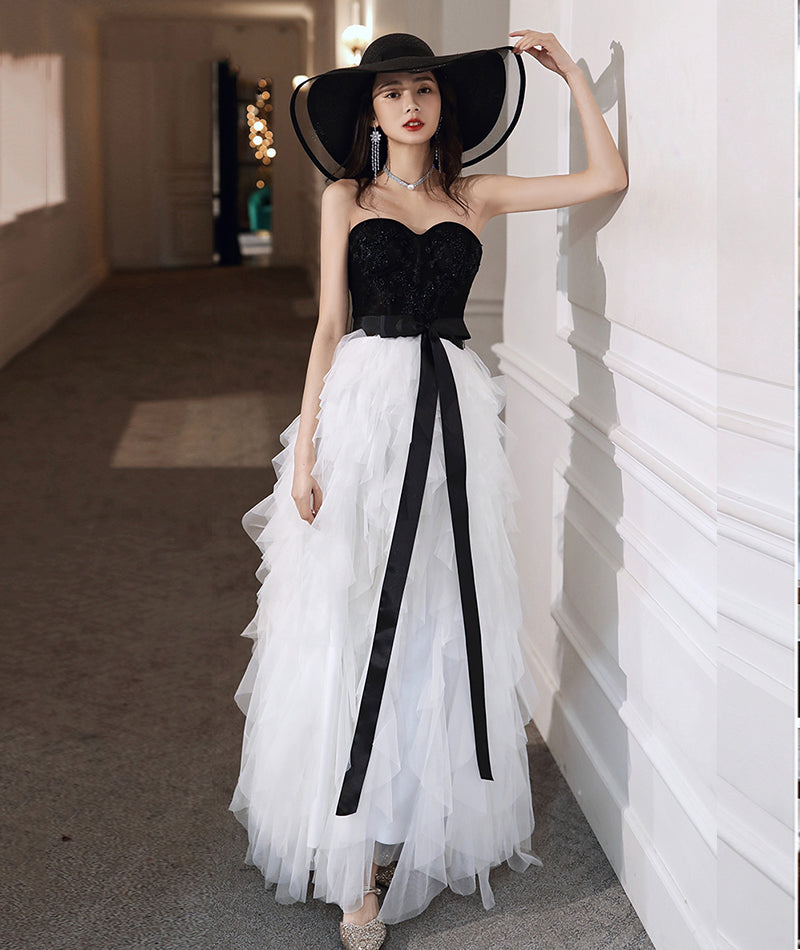 Stylish black and withe tulle long prom dress evening dress  8386