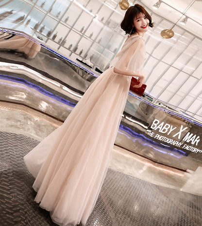 Stylish v neck tulle lace long prom dress formal dress  8535