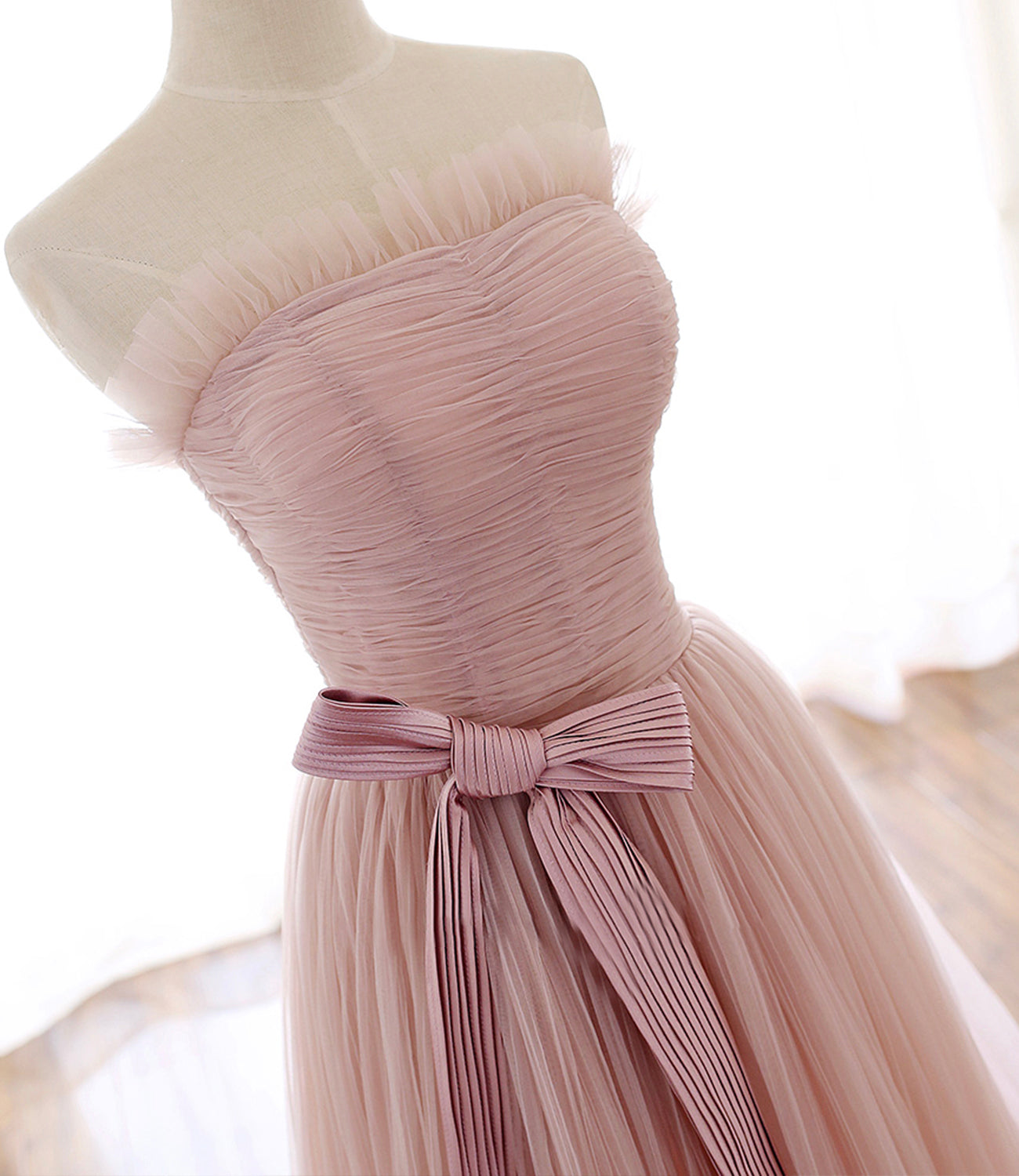 Pink tulle long prom dress pink evening dress  8584