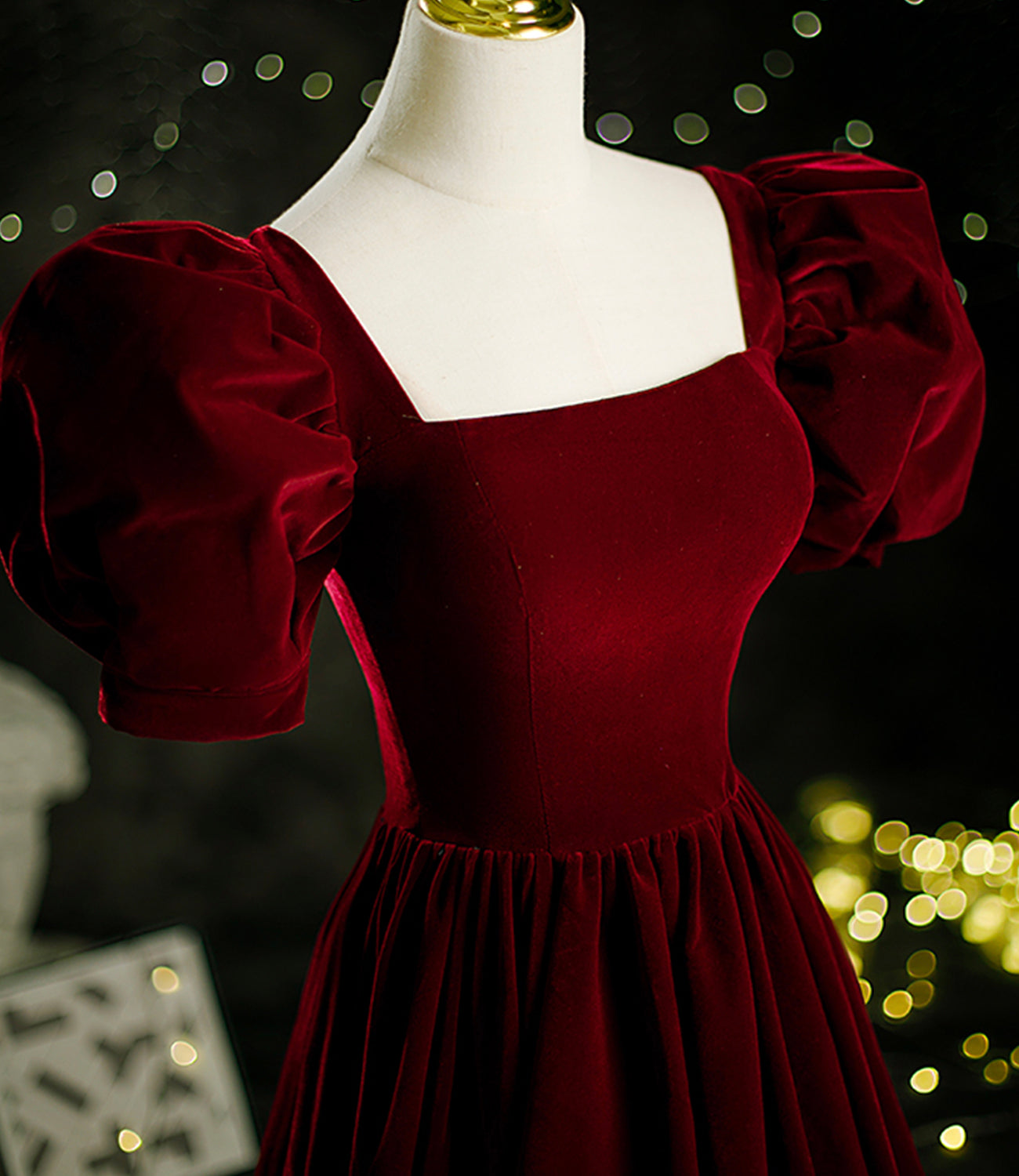 Burgundy velvet long A line prom dress evening dress  8804