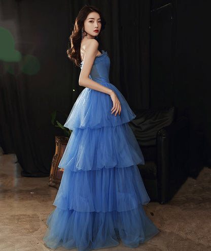 Blue tulle long prom dress blue evening dress  8522