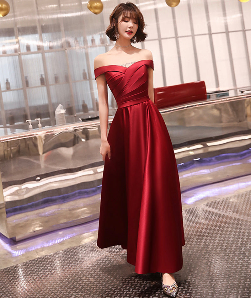 Burgundy satin A line prom dress party dress  8381