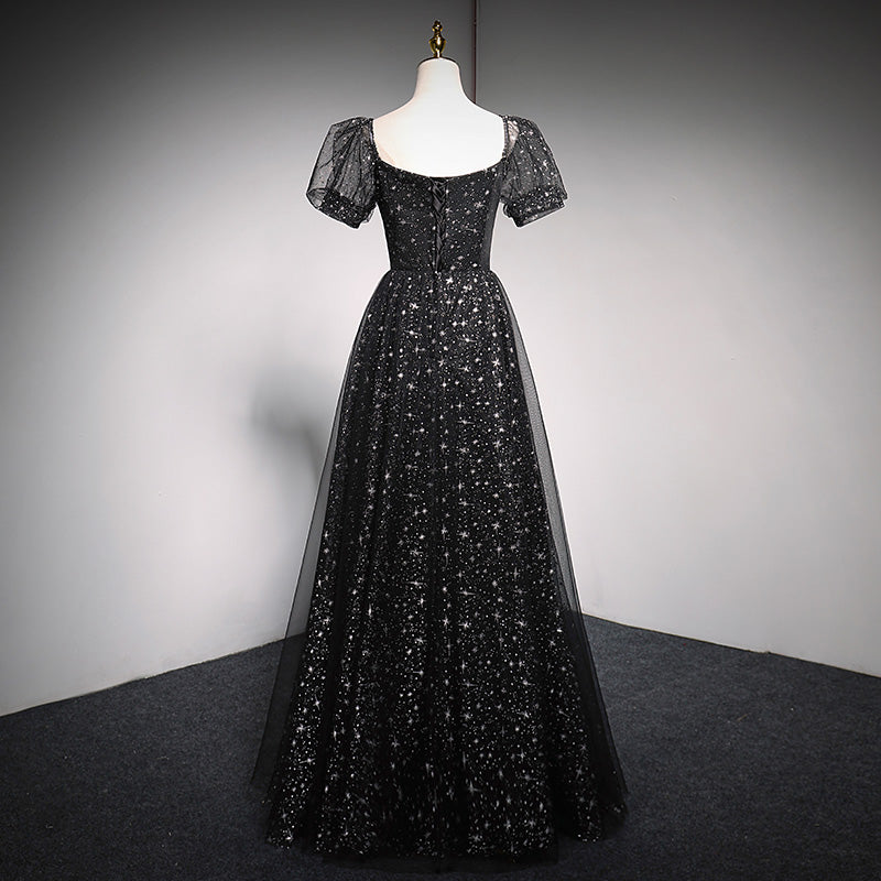 Blue tulle long A line prom dress blue evening dress  10018