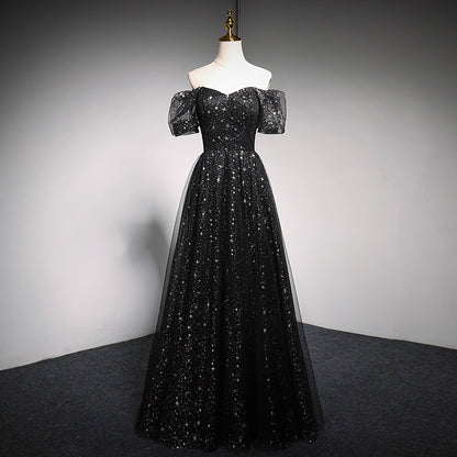 Blue tulle long A line prom dress blue evening dress  10018