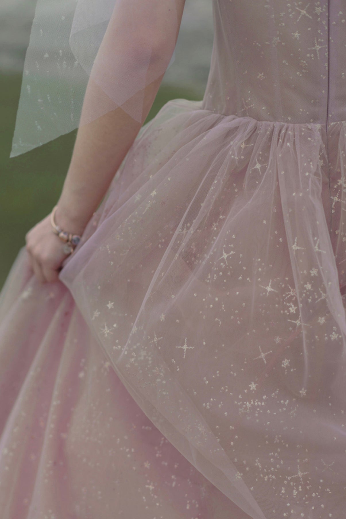 Pink A line prom dress pink tulle evening dress  8656