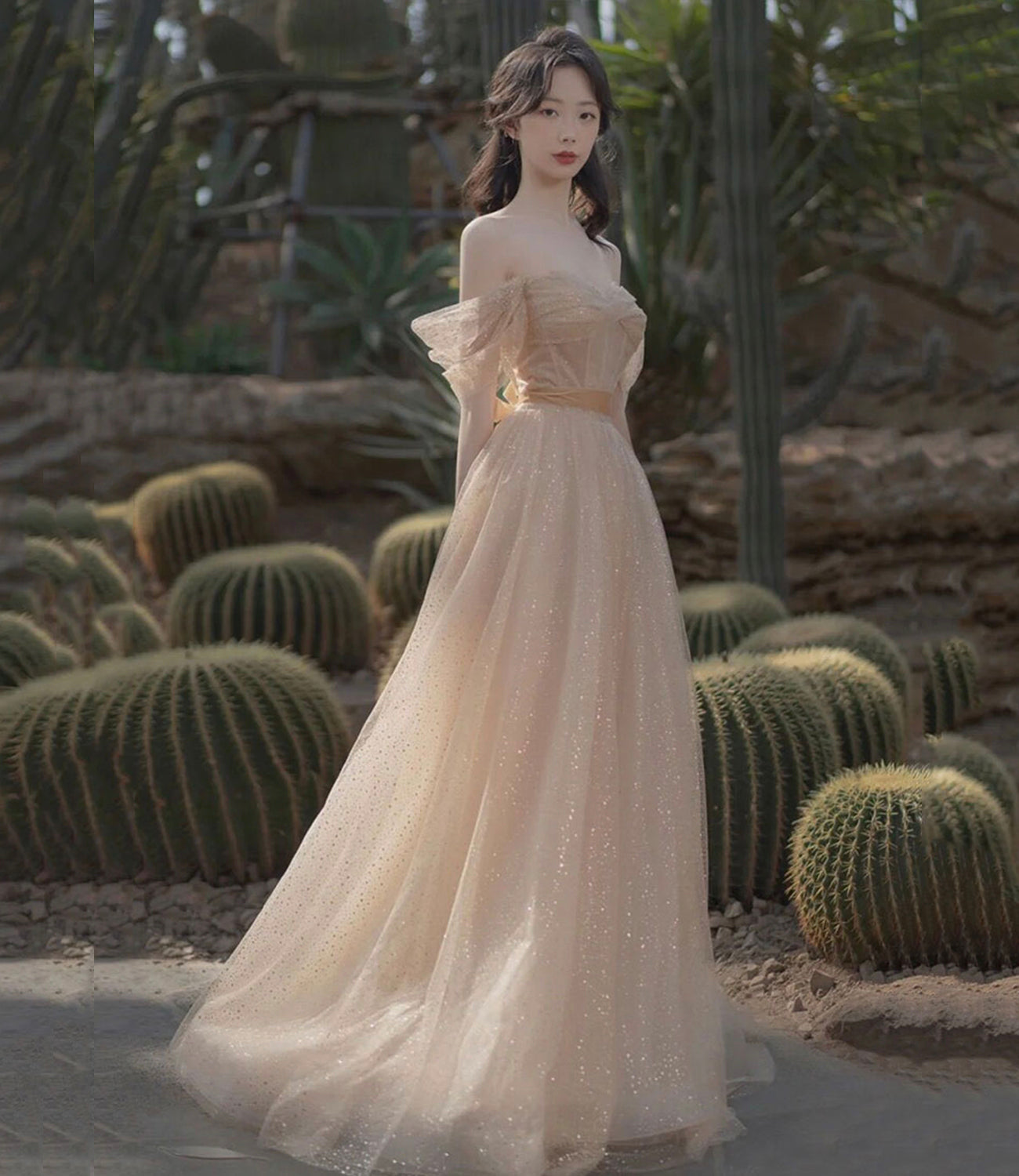 Pink tulle long A line prom dress pink evening dress  8855