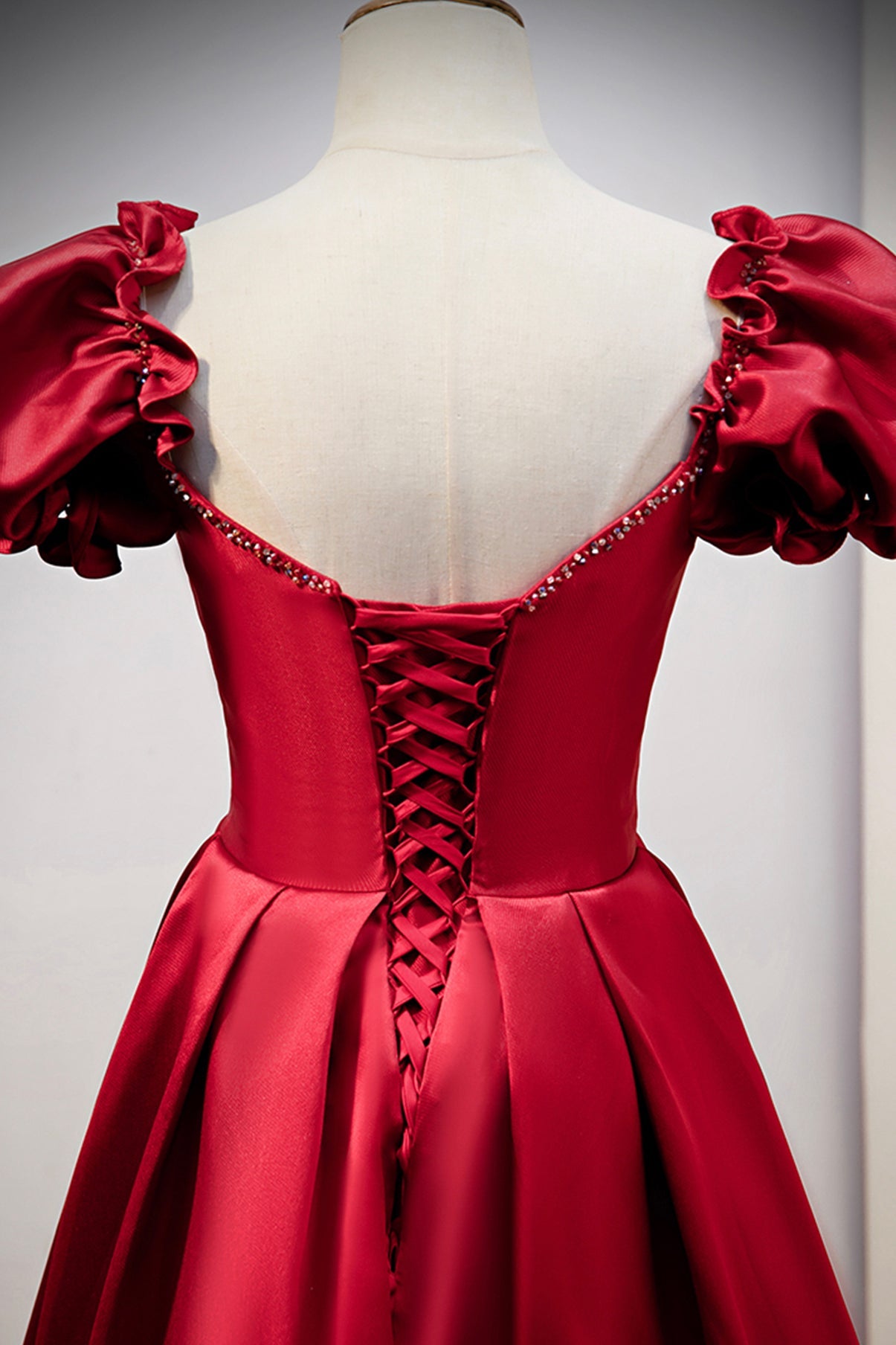 Burgundy satin long A line prom dress evening dress  8711