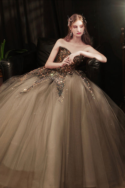 Shiny sequins long prom dress A line evening dress  8577