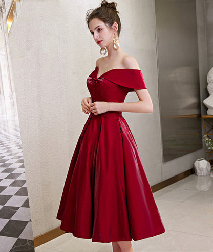 Cute satin short prom dress burgundy party dress  8393