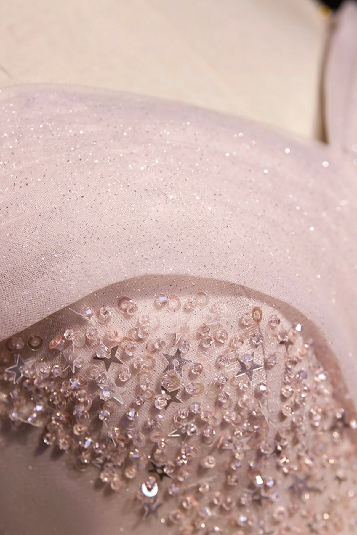 Pink tulle beads long prom dress A line evening dress  8648