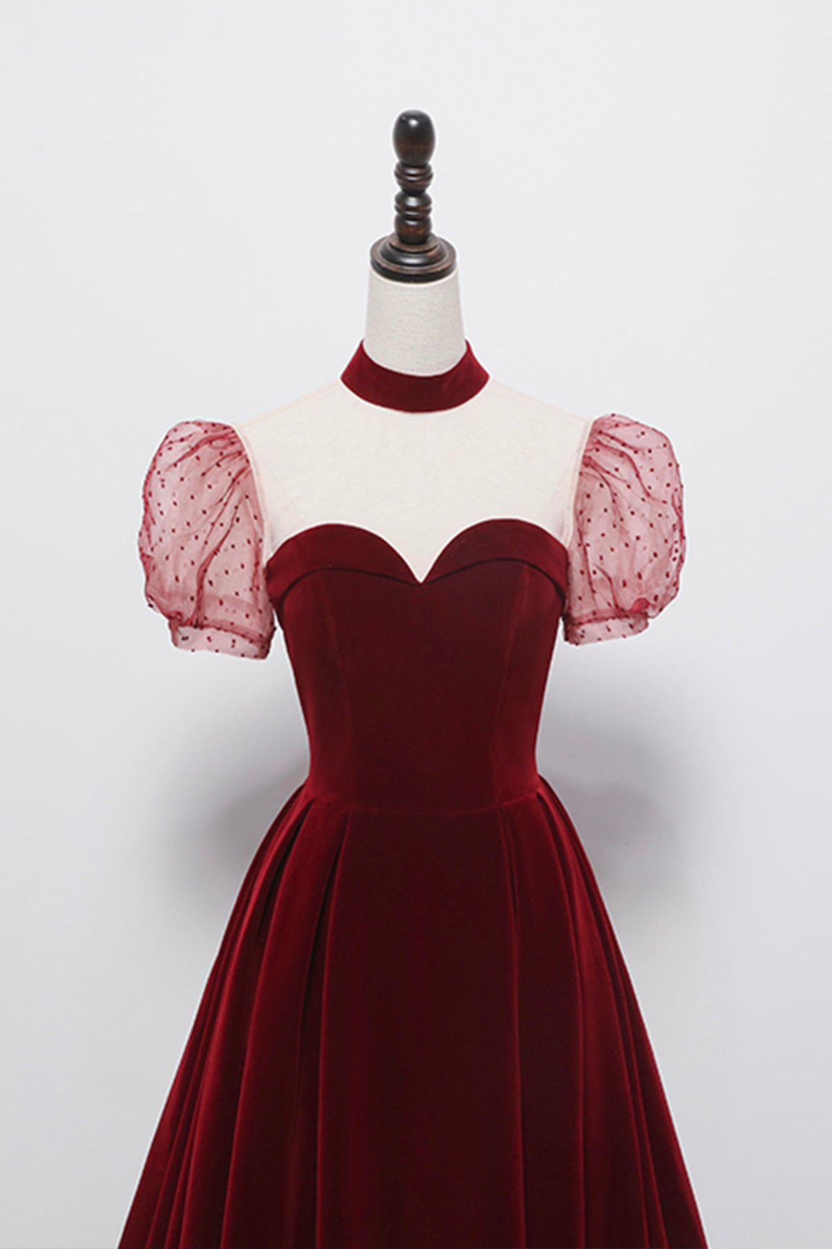 Cute velvet long prom dress burgundy A line evening dress  8652