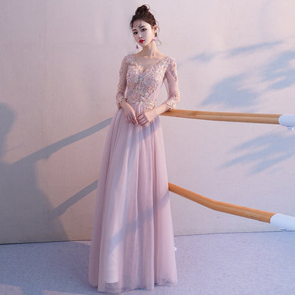 Pink long sleeve lace prom dress evening dress  8374