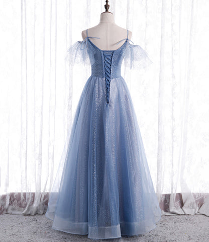 Blue tulle long A line prom dress fashion dress  8763