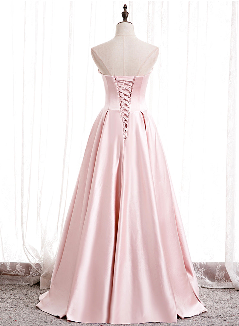 Pink satin long prom dress pink evening dress  8550
