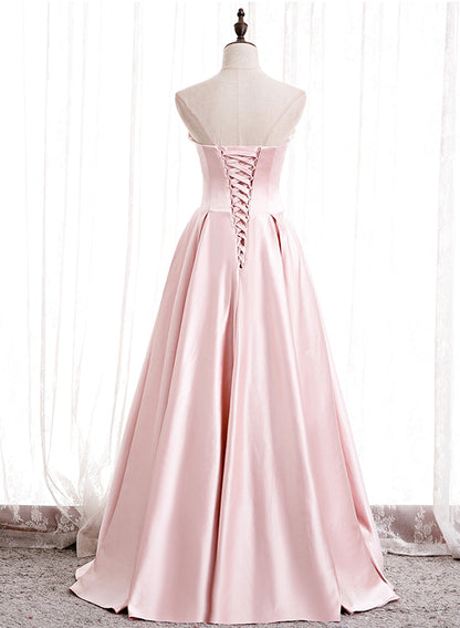 Pink satin long prom dress pink evening dress  8550
