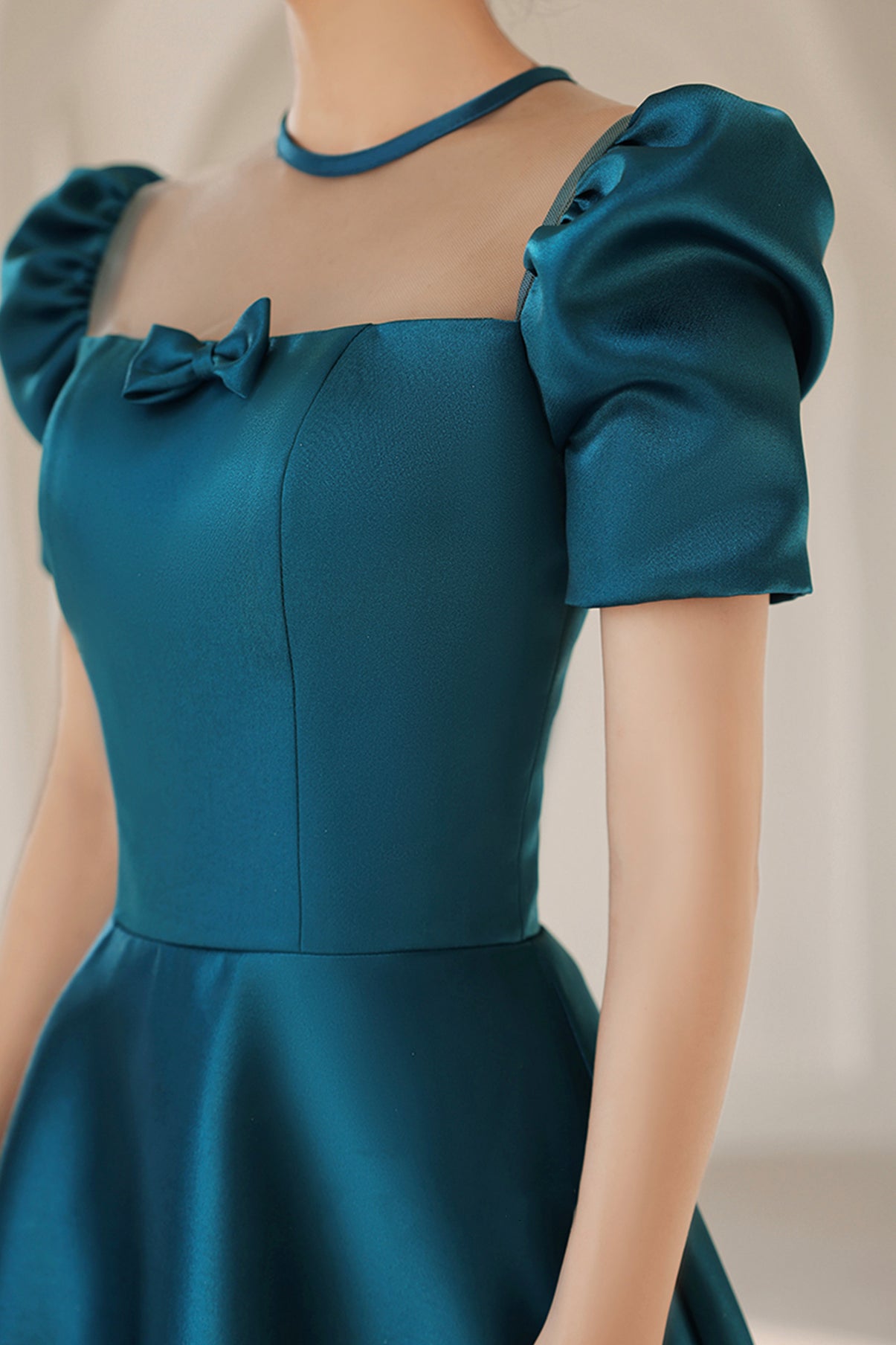 Blue satin long A line prom dress blue evening dress  8784