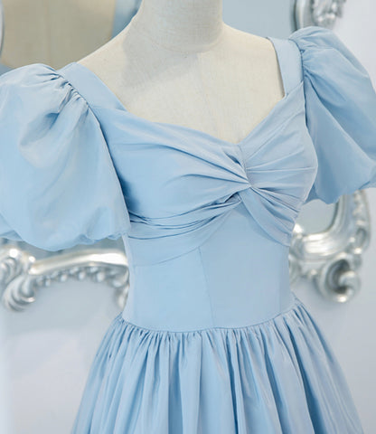 Blue satin long A line prom dress blue evening dress  8837