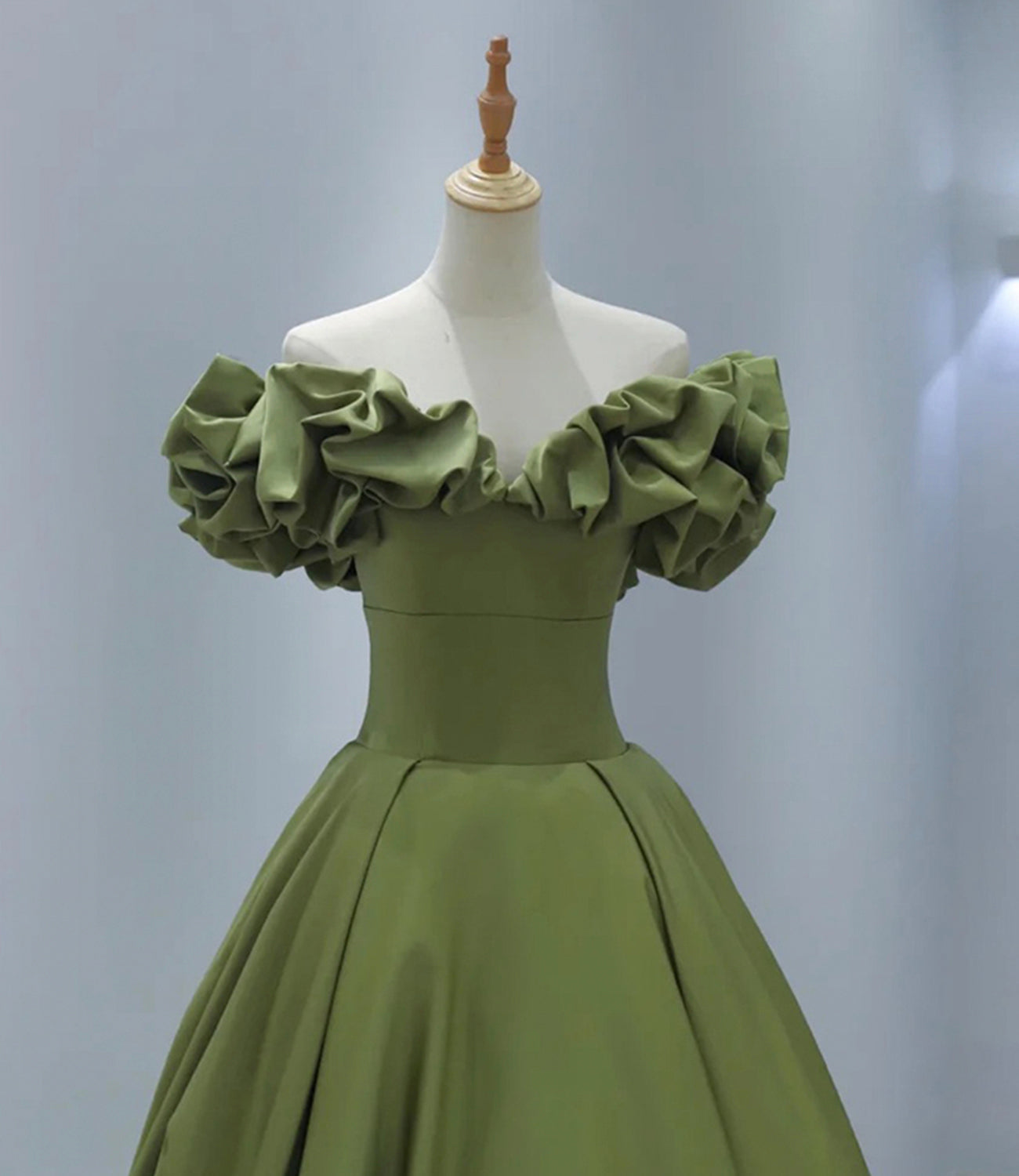 Green satin long A line prom dress evening dress  8816