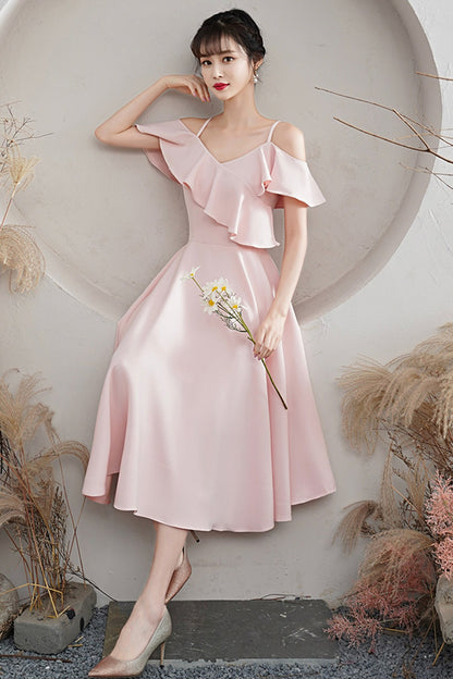 Pink A line short prom dress pink party dress  8785