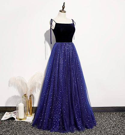 Blue tulle sequins long prom dress evening dress  8463
