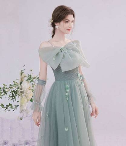Cute tulle short prom dress green evening dress  8842