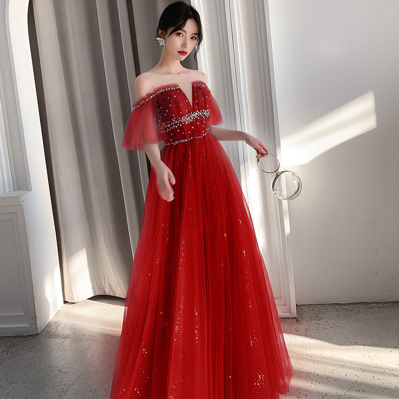 Stylish blue tulle long prom dress, blue evening dress  8098