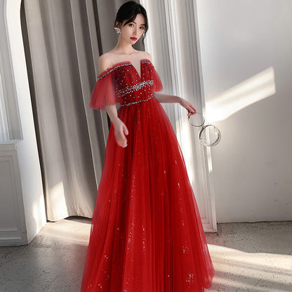 Stylish blue tulle long prom dress, blue evening dress  8098