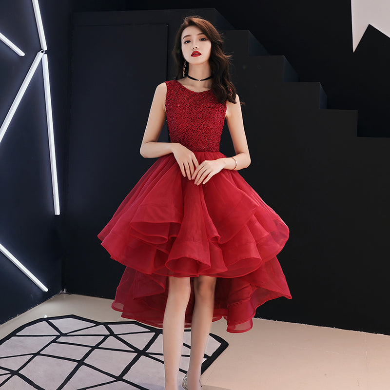 Cute A line round neck tulle short prom dress, homecoming dress  7590