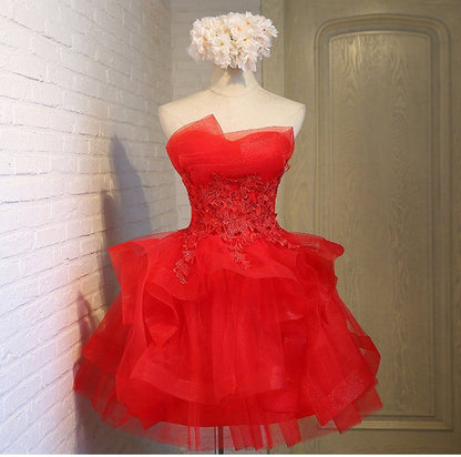 White/Red Sweet Charming A-line Tulle Off-shoulder Short Homecoming Dress Prom Dress, Birthday Dress 7576