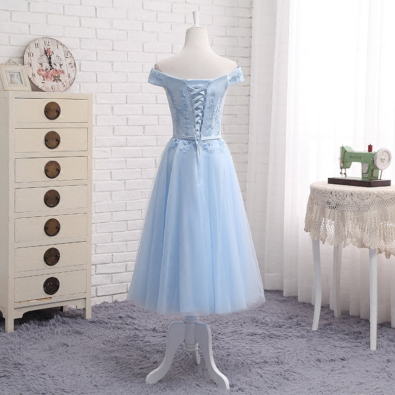 Blue tulle lace prom dress blue evening dress  8289