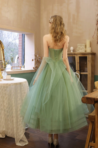 Green tulle short prom dress green evening dress  8633
