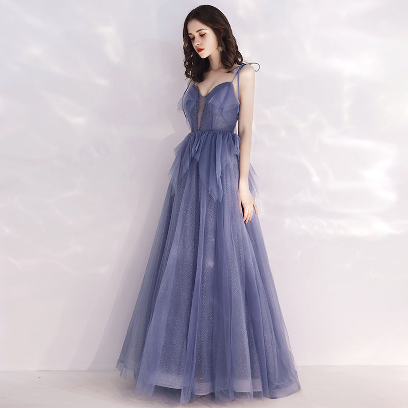 Cute v neck tulle long prom dress, evening dress  8140