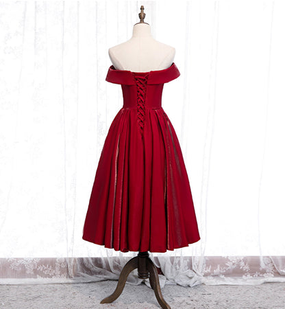Burgundy satin short prom dress party dress  8395
