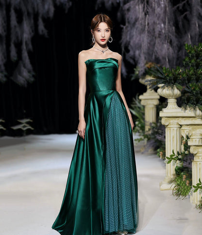Green satin long prom dress evening dress  8511