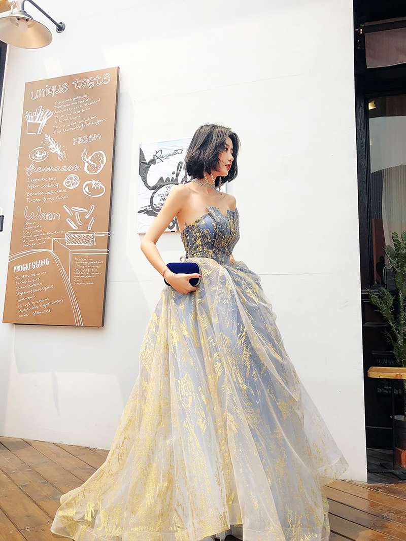 Unique tulle long prom dress, evening dress  8217