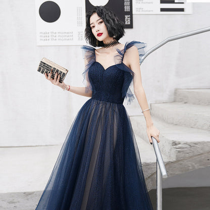 Blue tulle long prom dress blue evening dress  8226