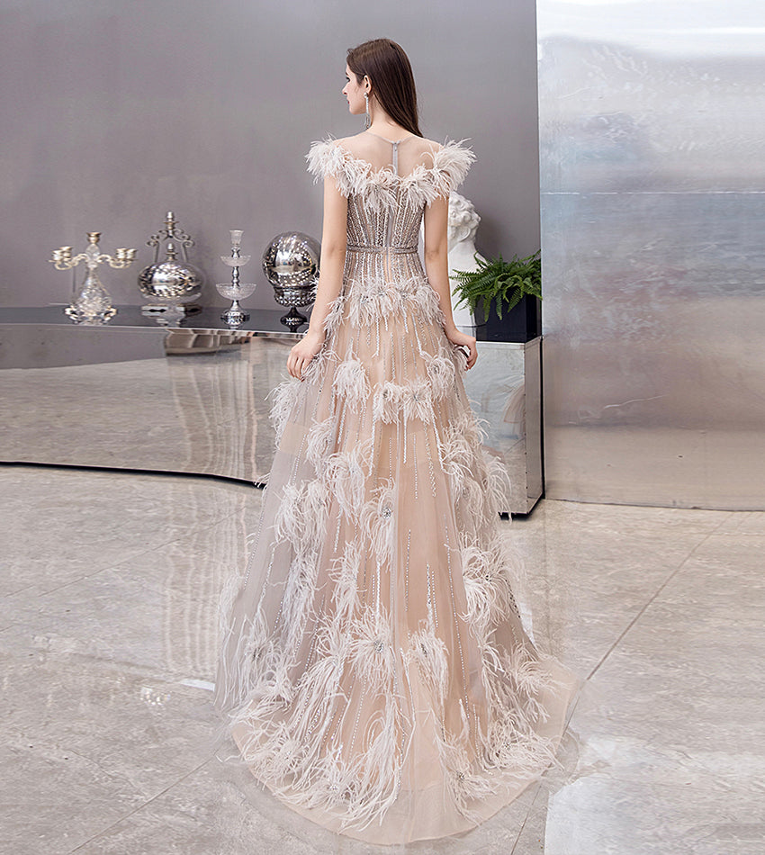 Unique tulle beads long prom dress evening dress  8524