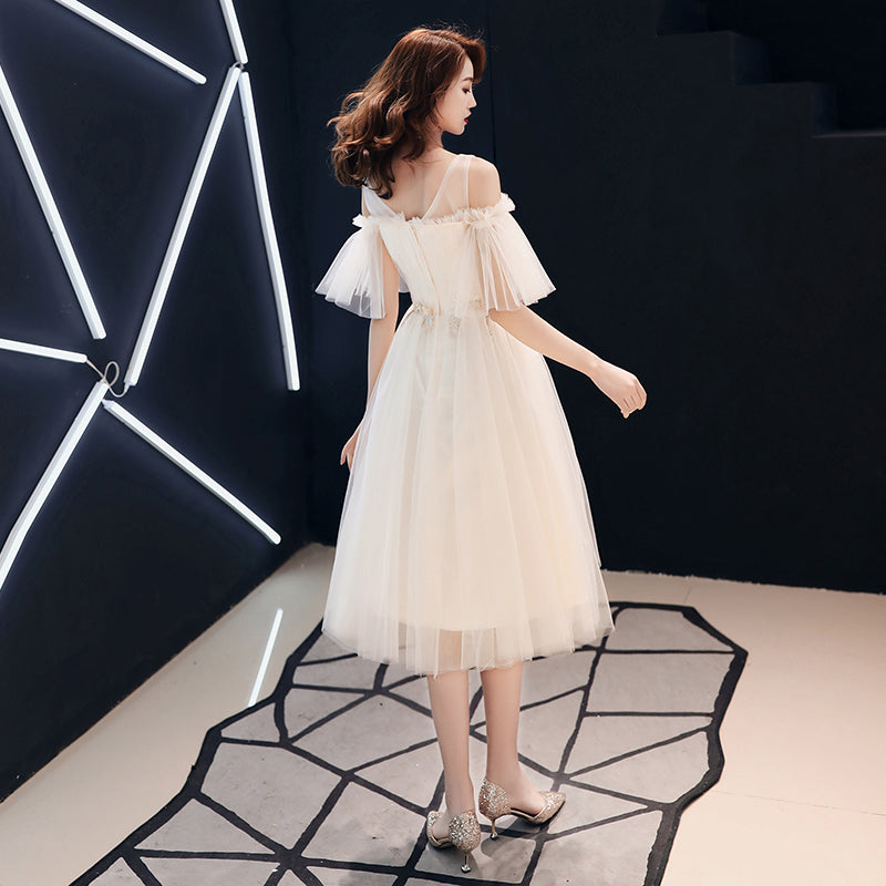 Cute champagne tulle prom dress evening dress  8338