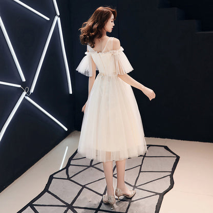 Cute champagne tulle prom dress evening dress  8338