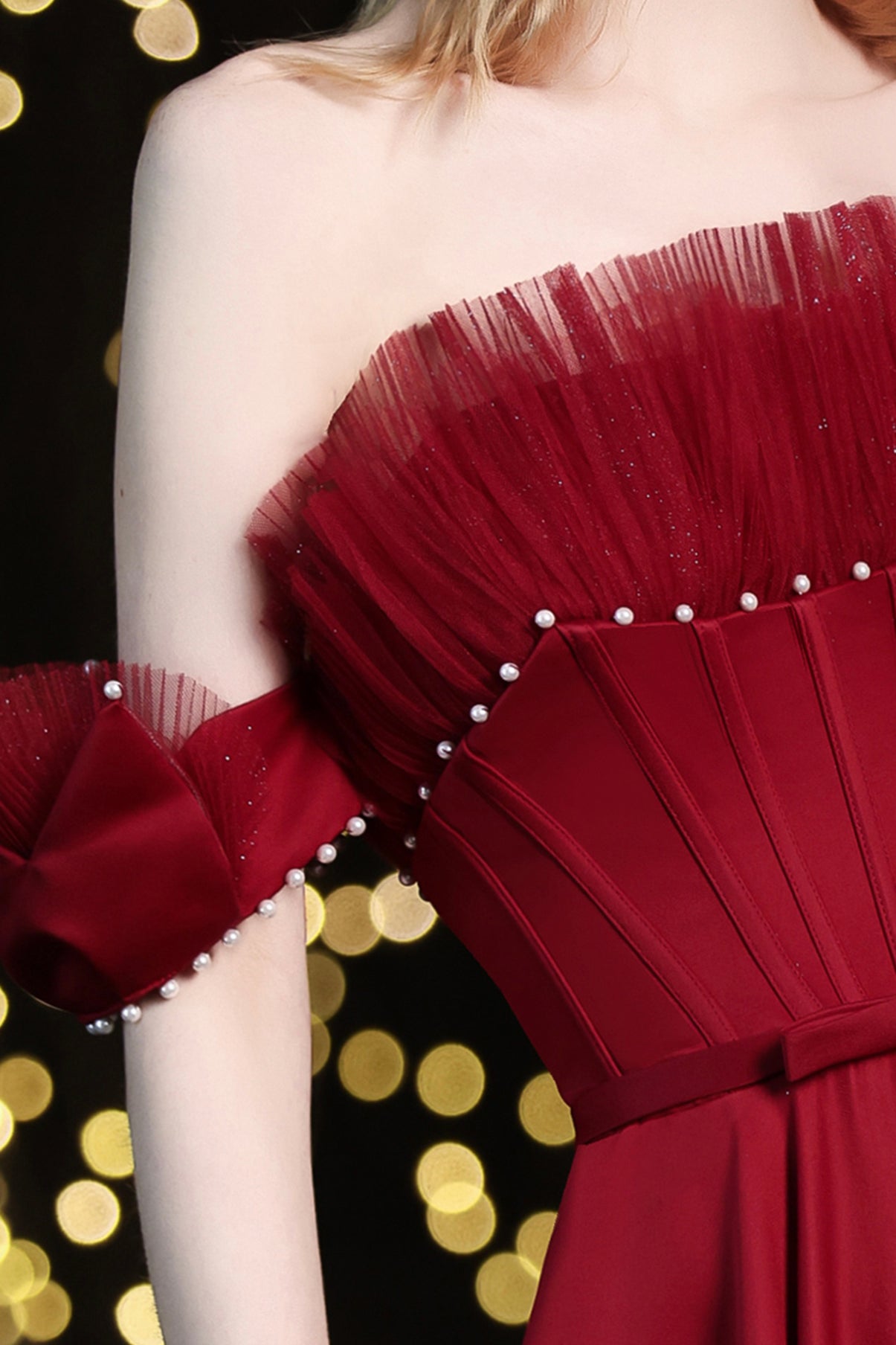 Burgundy satin long A line prom dress evening dress  8774