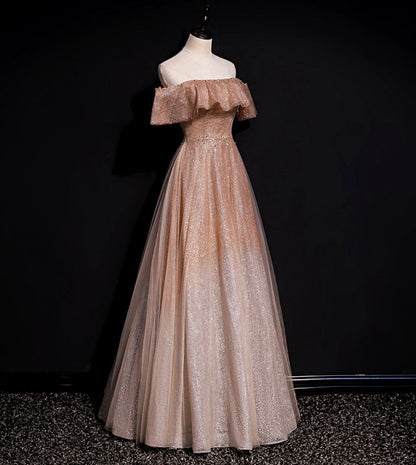 A line tulle sequins long prom dress evening dress  8541