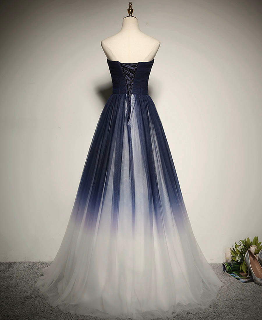 Blue tulle long prom dress evening dress  8286