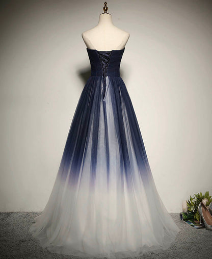 Blue tulle long prom dress evening dress  8286