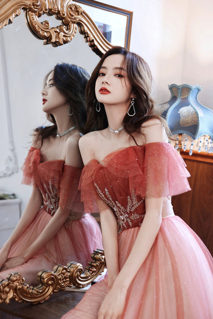 Stylish tulle long A line prom dress evening dress  8779