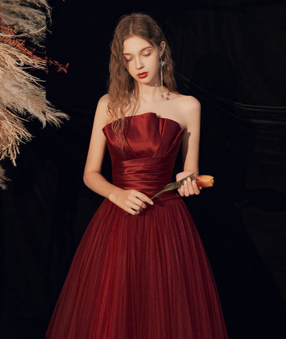 Burgundy long prom dress formal dress  8350