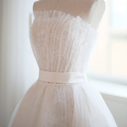 White tulle lace short prom dress evening dress  8206