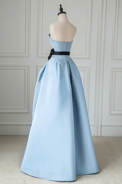 New blue high split prom dress long strapless backless  8642