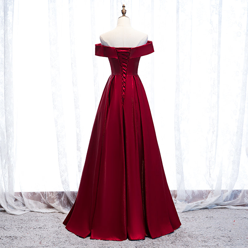 Burgundy long prom dress simple evening dress  8271